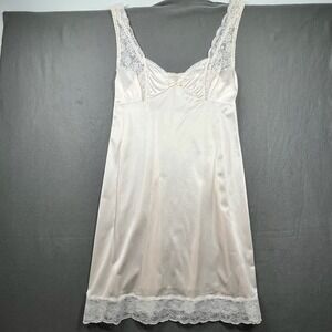 Vintage Bali lace Trim Slip Dress Lingerie Nylon Blend Beige Size 40